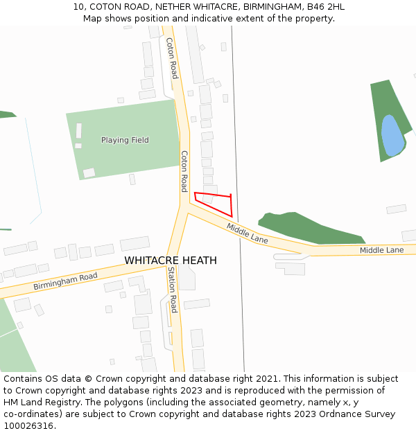 10, COTON ROAD, NETHER WHITACRE, BIRMINGHAM, B46 2HL: Location map and indicative extent of plot