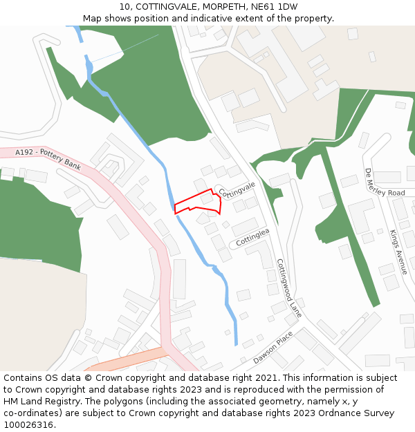 10, COTTINGVALE, MORPETH, NE61 1DW: Location map and indicative extent of plot