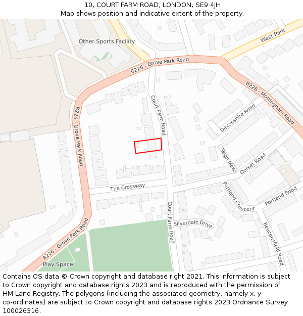 10, COURT FARM ROAD, LONDON, SE9 4JH: Location map and indicative extent of plot