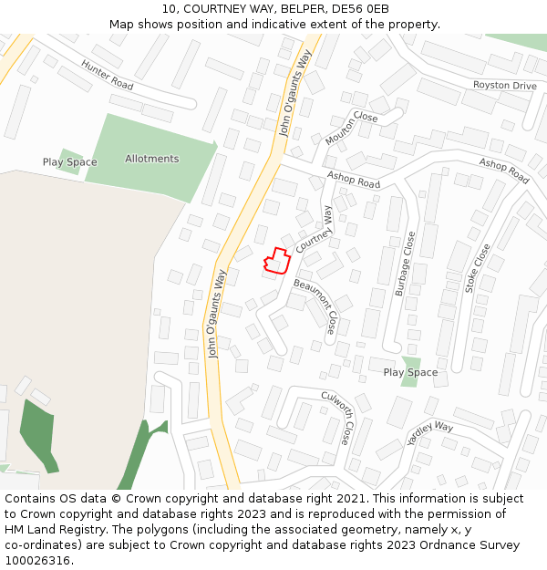 10, COURTNEY WAY, BELPER, DE56 0EB: Location map and indicative extent of plot
