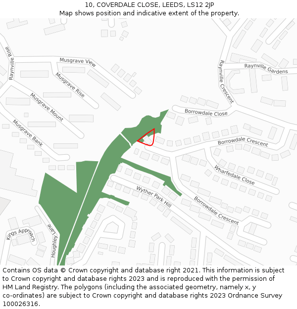 10, COVERDALE CLOSE, LEEDS, LS12 2JP: Location map and indicative extent of plot