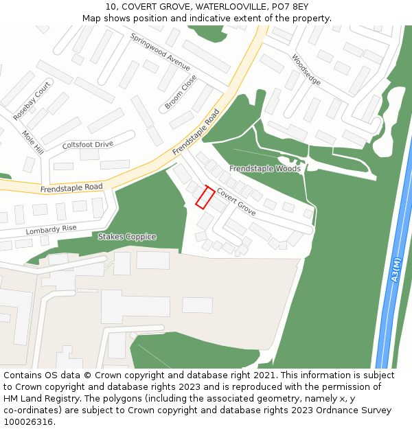 10, COVERT GROVE, WATERLOOVILLE, PO7 8EY: Location map and indicative extent of plot