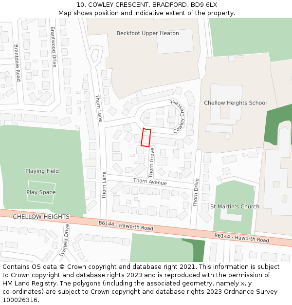 10, COWLEY CRESCENT, BRADFORD, BD9 6LX: Location map and indicative extent of plot