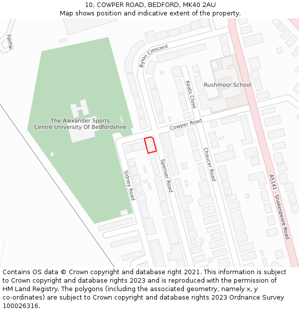 10, COWPER ROAD, BEDFORD, MK40 2AU: Location map and indicative extent of plot