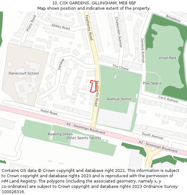 10, COX GARDENS, GILLINGHAM, ME8 6BF: Location map and indicative extent of plot