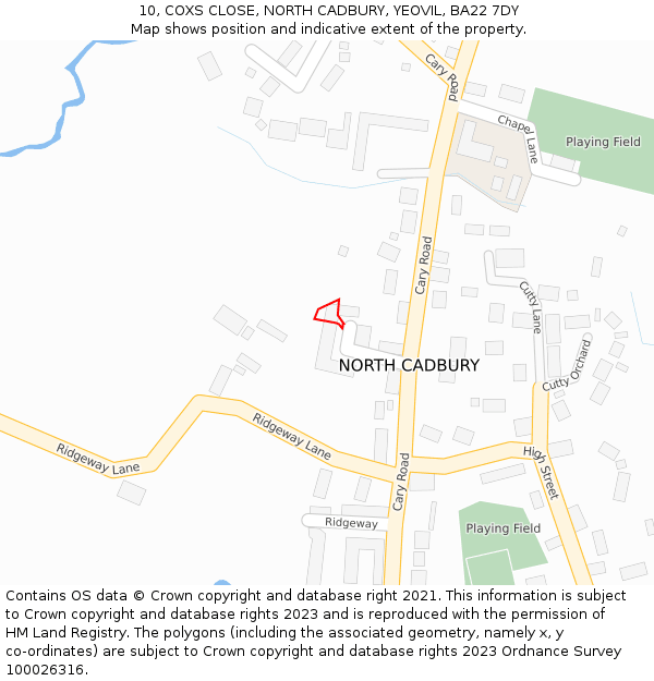 10, COXS CLOSE, NORTH CADBURY, YEOVIL, BA22 7DY: Location map and indicative extent of plot