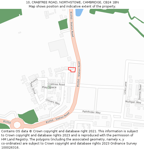 10, CRABTREE ROAD, NORTHSTOWE, CAMBRIDGE, CB24 1BN: Location map and indicative extent of plot