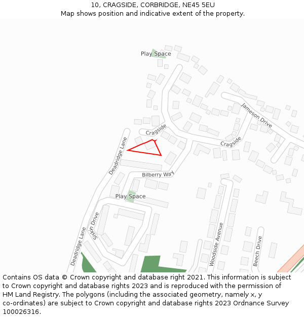 10, CRAGSIDE, CORBRIDGE, NE45 5EU: Location map and indicative extent of plot