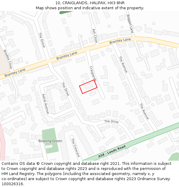 10, CRAIGLANDS, HALIFAX, HX3 8NR: Location map and indicative extent of plot