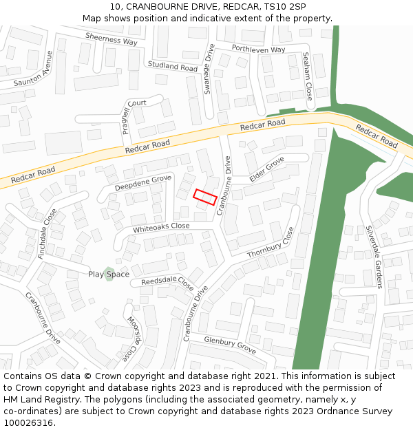 10, CRANBOURNE DRIVE, REDCAR, TS10 2SP: Location map and indicative extent of plot