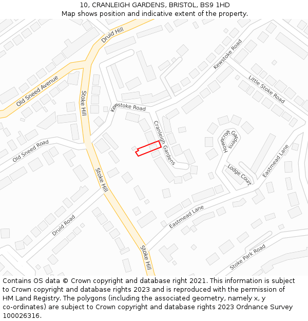 10, CRANLEIGH GARDENS, BRISTOL, BS9 1HD: Location map and indicative extent of plot