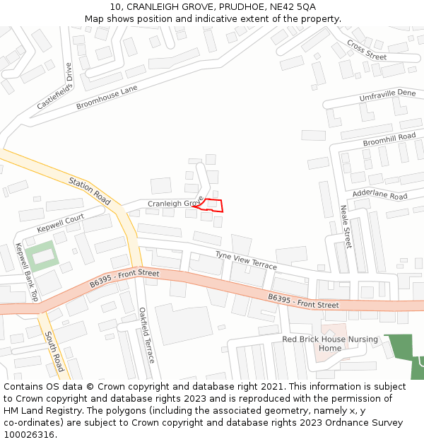 10, CRANLEIGH GROVE, PRUDHOE, NE42 5QA: Location map and indicative extent of plot