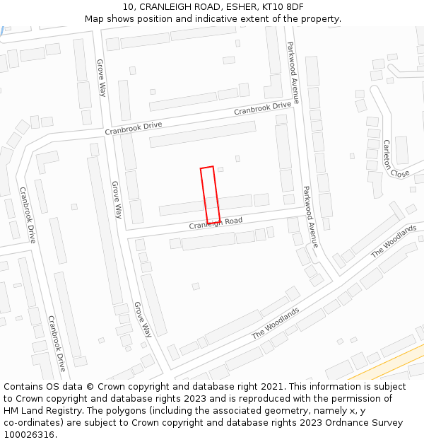 10, CRANLEIGH ROAD, ESHER, KT10 8DF: Location map and indicative extent of plot