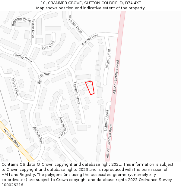 10, CRANMER GROVE, SUTTON COLDFIELD, B74 4XT: Location map and indicative extent of plot