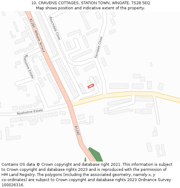 10, CRAVENS COTTAGES, STATION TOWN, WINGATE, TS28 5EQ: Location map and indicative extent of plot