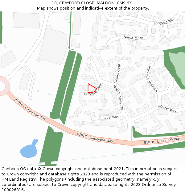 10, CRAYFORD CLOSE, MALDON, CM9 6XL: Location map and indicative extent of plot
