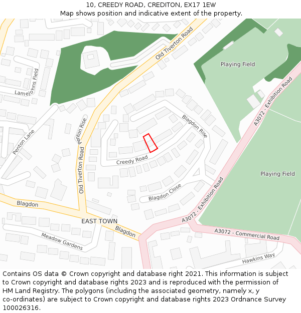 10, CREEDY ROAD, CREDITON, EX17 1EW: Location map and indicative extent of plot