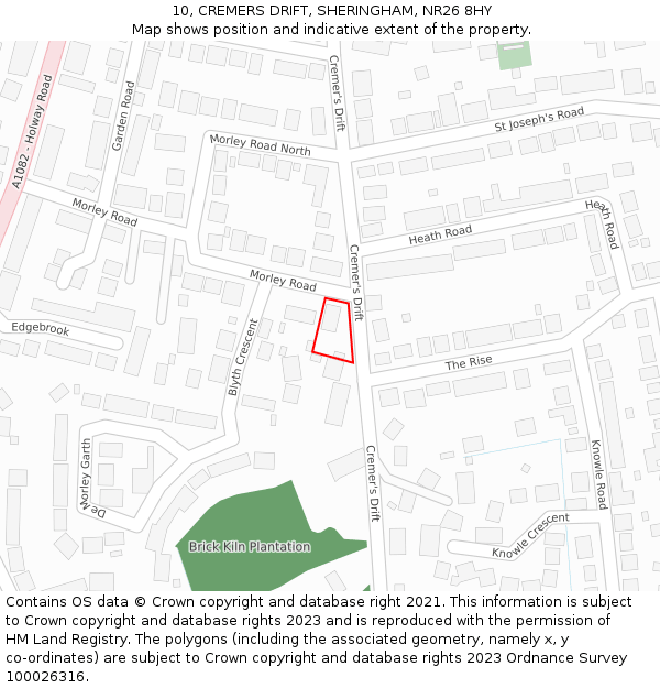 10, CREMERS DRIFT, SHERINGHAM, NR26 8HY: Location map and indicative extent of plot