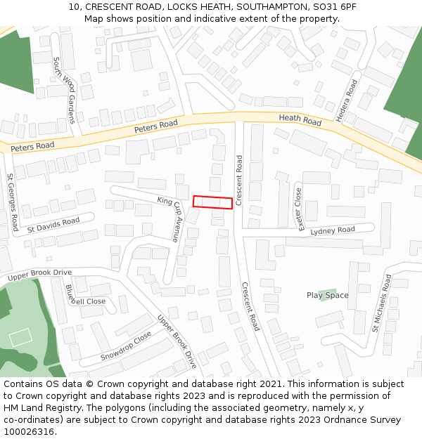 10, CRESCENT ROAD, LOCKS HEATH, SOUTHAMPTON, SO31 6PF: Location map and indicative extent of plot