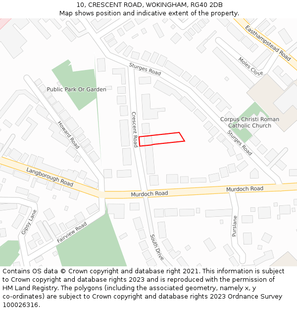 10, CRESCENT ROAD, WOKINGHAM, RG40 2DB: Location map and indicative extent of plot