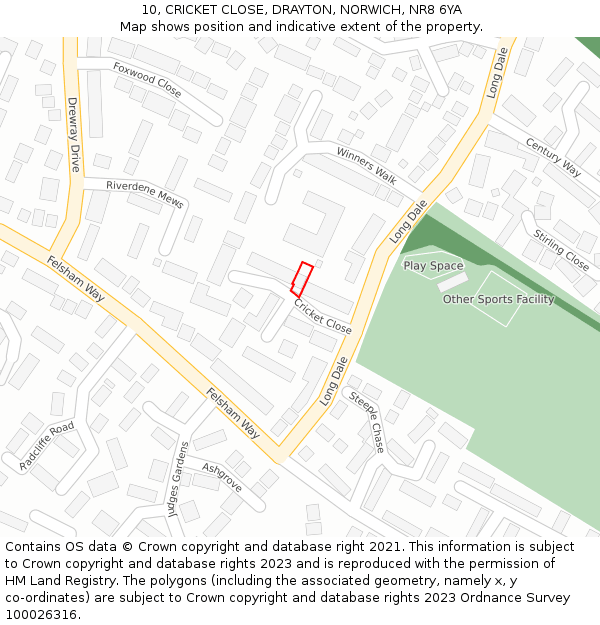 10, CRICKET CLOSE, DRAYTON, NORWICH, NR8 6YA: Location map and indicative extent of plot