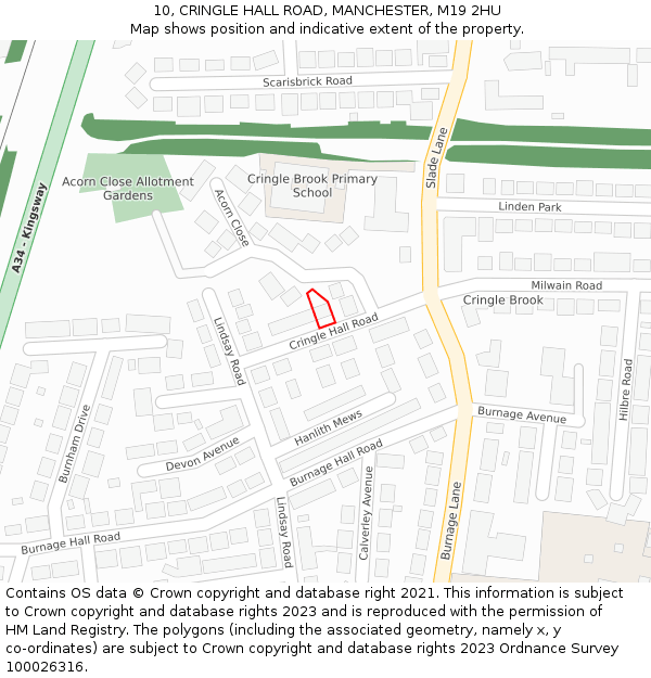 10, CRINGLE HALL ROAD, MANCHESTER, M19 2HU: Location map and indicative extent of plot