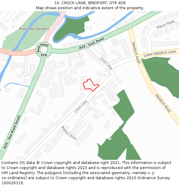 10, CROCK LANE, BRIDPORT, DT6 4DE: Location map and indicative extent of plot