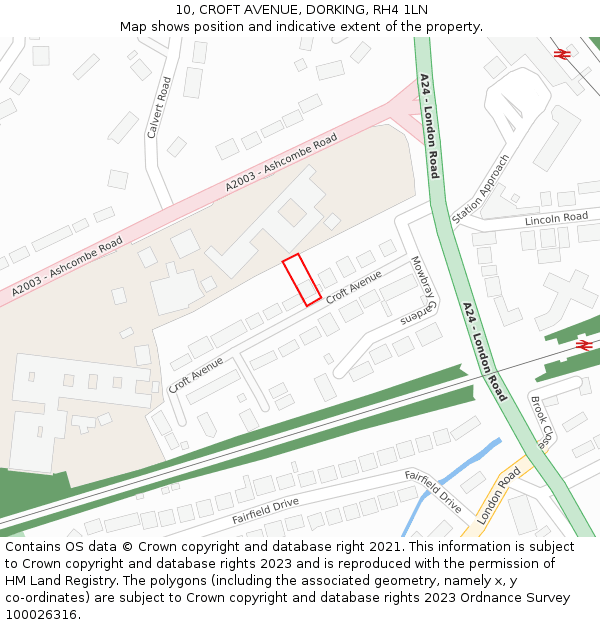 10, CROFT AVENUE, DORKING, RH4 1LN: Location map and indicative extent of plot