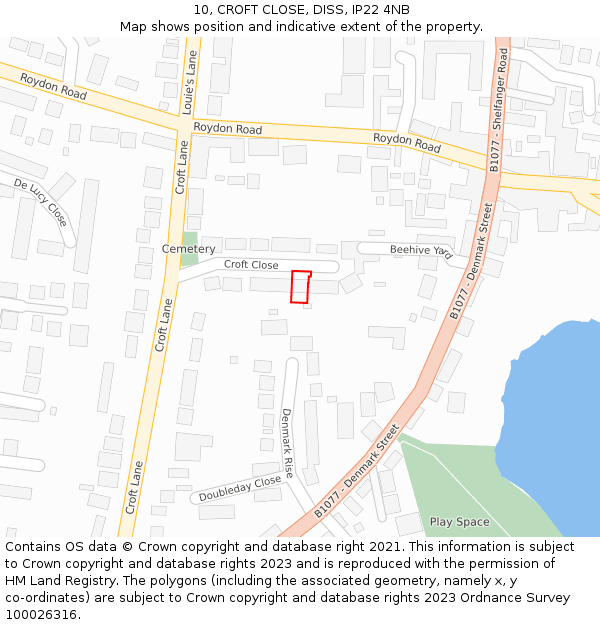 10, CROFT CLOSE, DISS, IP22 4NB: Location map and indicative extent of plot