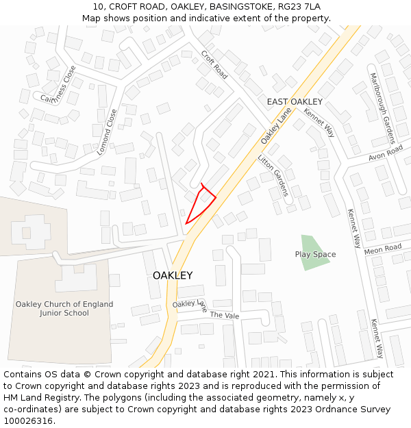 10, CROFT ROAD, OAKLEY, BASINGSTOKE, RG23 7LA: Location map and indicative extent of plot