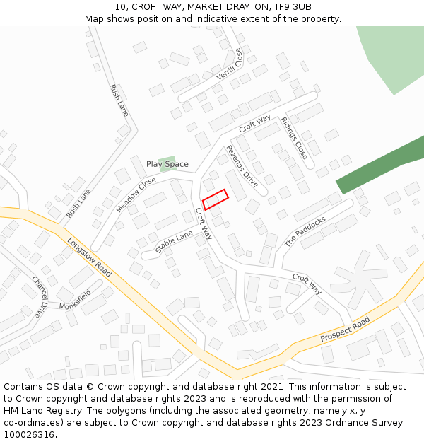 10, CROFT WAY, MARKET DRAYTON, TF9 3UB: Location map and indicative extent of plot