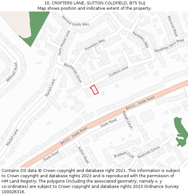 10, CROFTERS LANE, SUTTON COLDFIELD, B75 5UJ: Location map and indicative extent of plot
