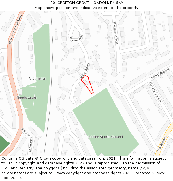 10, CROFTON GROVE, LONDON, E4 6NY: Location map and indicative extent of plot