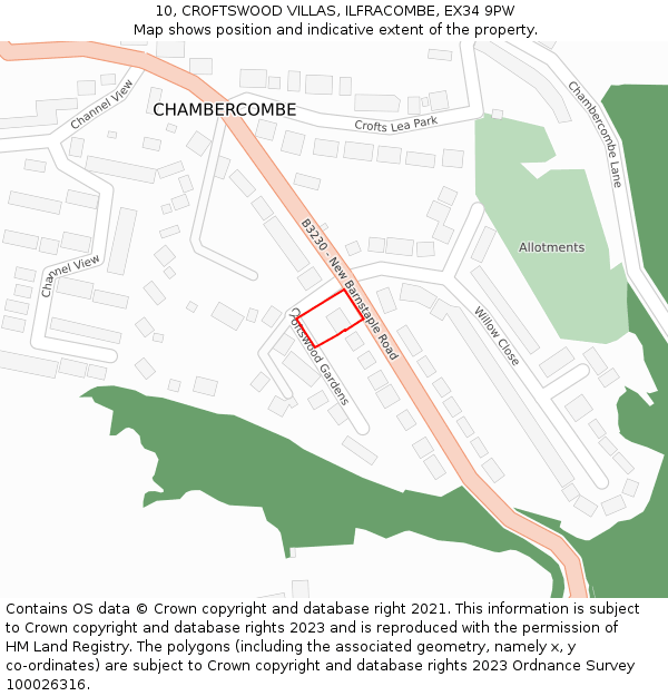 10, CROFTSWOOD VILLAS, ILFRACOMBE, EX34 9PW: Location map and indicative extent of plot