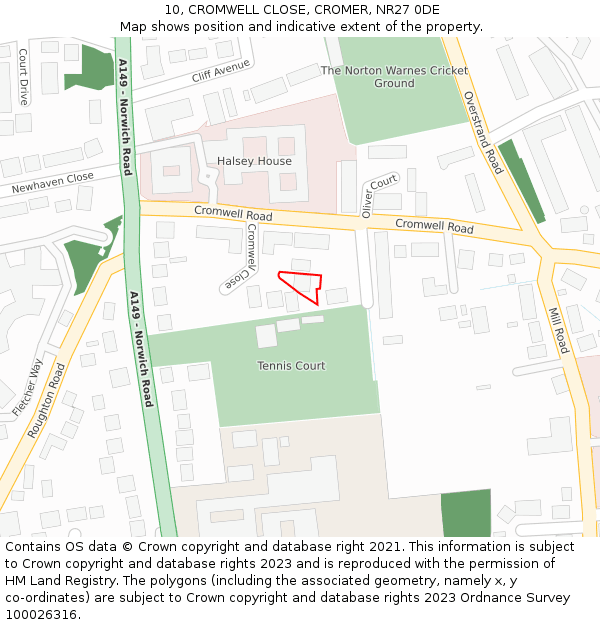 10, CROMWELL CLOSE, CROMER, NR27 0DE: Location map and indicative extent of plot