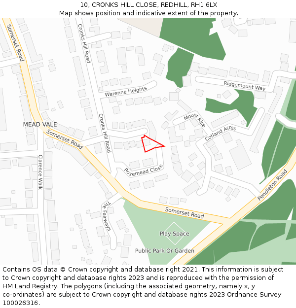 10, CRONKS HILL CLOSE, REDHILL, RH1 6LX: Location map and indicative extent of plot