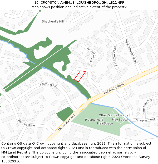 10, CROPSTON AVENUE, LOUGHBOROUGH, LE11 4PR: Location map and indicative extent of plot