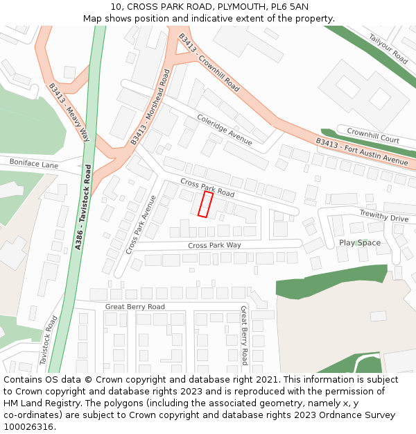 10, CROSS PARK ROAD, PLYMOUTH, PL6 5AN: Location map and indicative extent of plot