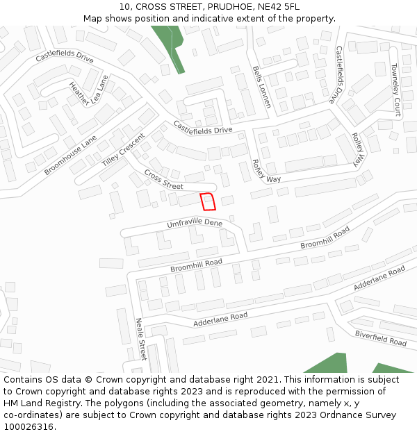 10, CROSS STREET, PRUDHOE, NE42 5FL: Location map and indicative extent of plot