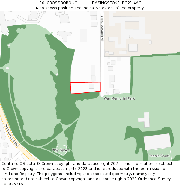 10, CROSSBOROUGH HILL, BASINGSTOKE, RG21 4AG: Location map and indicative extent of plot