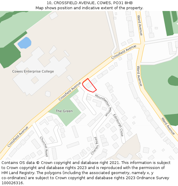 10, CROSSFIELD AVENUE, COWES, PO31 8HB: Location map and indicative extent of plot