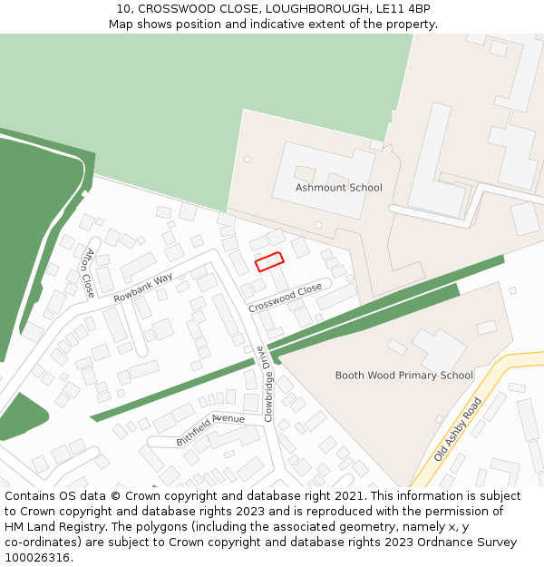 10, CROSSWOOD CLOSE, LOUGHBOROUGH, LE11 4BP: Location map and indicative extent of plot