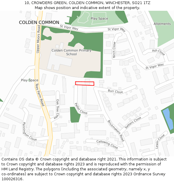 10, CROWDERS GREEN, COLDEN COMMON, WINCHESTER, SO21 1TZ: Location map and indicative extent of plot