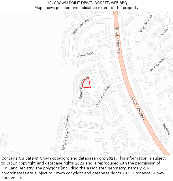 10, CROWN POINT DRIVE, OSSETT, WF5 8RQ: Location map and indicative extent of plot