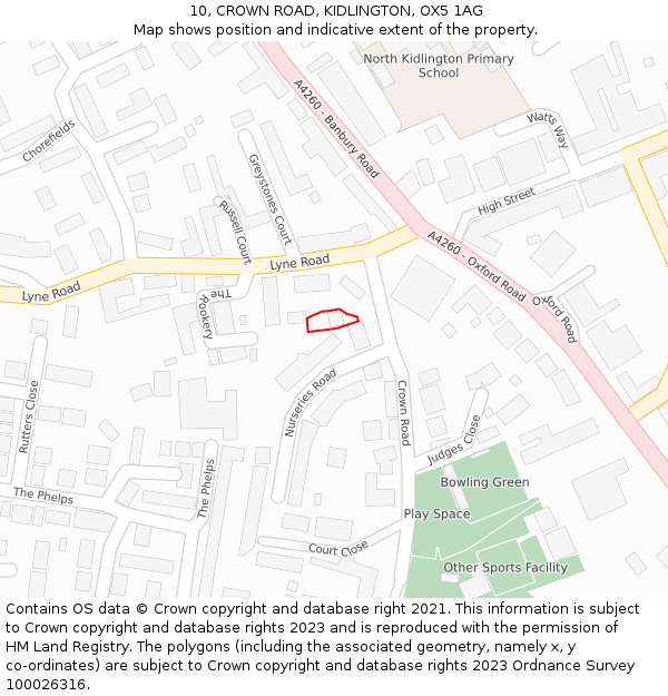 10, CROWN ROAD, KIDLINGTON, OX5 1AG: Location map and indicative extent of plot