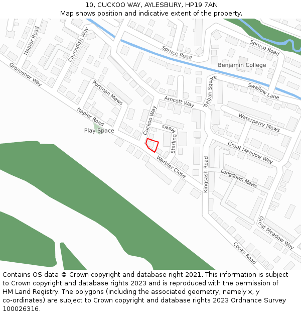 10, CUCKOO WAY, AYLESBURY, HP19 7AN: Location map and indicative extent of plot