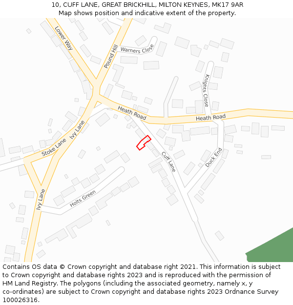 10, CUFF LANE, GREAT BRICKHILL, MILTON KEYNES, MK17 9AR: Location map and indicative extent of plot