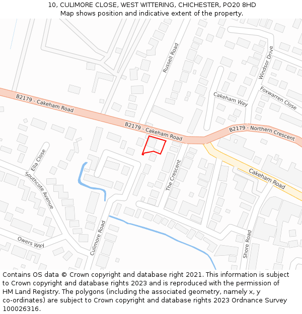 10, CULIMORE CLOSE, WEST WITTERING, CHICHESTER, PO20 8HD: Location map and indicative extent of plot