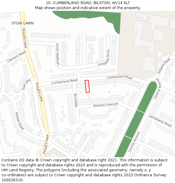 10, CUMBERLAND ROAD, BILSTON, WV14 6LT: Location map and indicative extent of plot