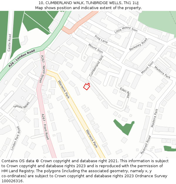 10, CUMBERLAND WALK, TUNBRIDGE WELLS, TN1 1UJ: Location map and indicative extent of plot